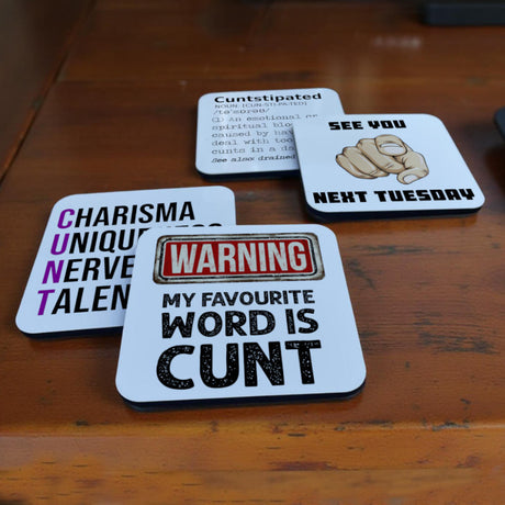 Cheeky general cunt coasters – rude and hilarious drink mats for everyday use, any time of year.