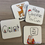 4-Pack Christmas Drink Coaster Saver Deal on table overlapped 