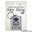 Rectangular AI Is a Cunt acrylic keyring featuring a blue-eyed cartoon robot, displayed on CuntGifts branded packaging.