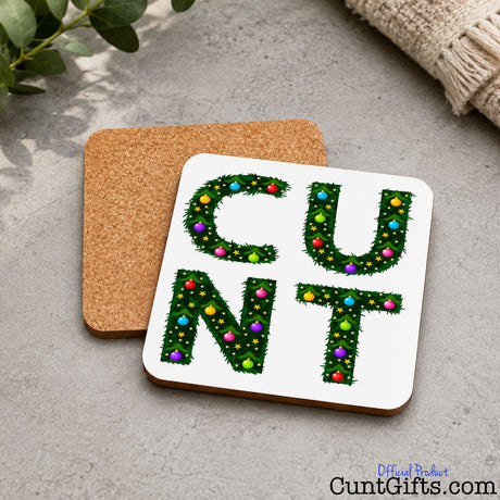 C U N T Christmas - Corked back Drink Coaster  on stone table