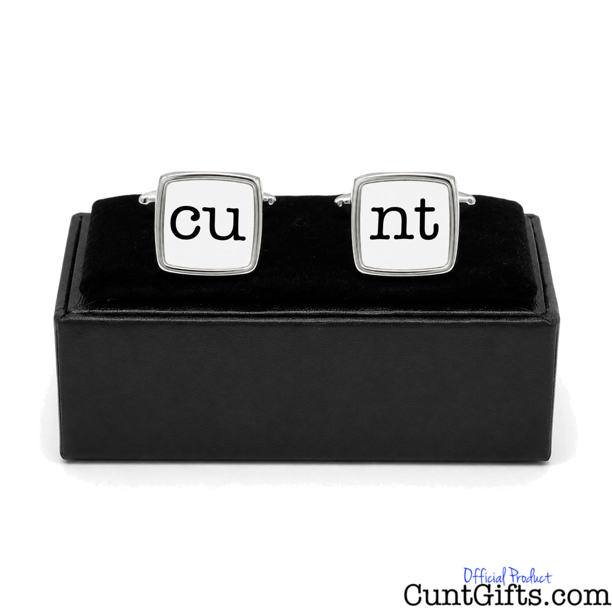Cunt Cufflinks - CU and NT white design in presentation gift box. 