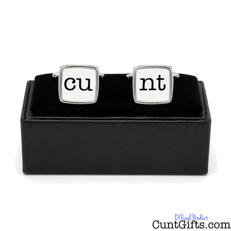 Cunt Cufflinks - CU and NT white design in presentation gift box. 