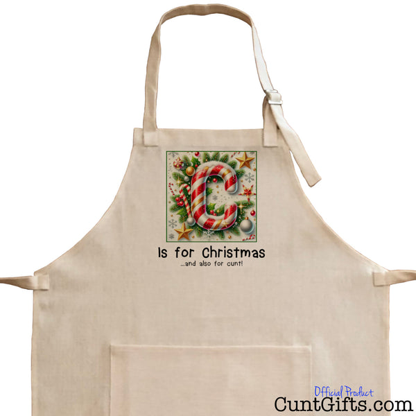 C is for Christmas and also for cunt - Cooking Apron up close