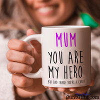 Dad Thinks You're A Cunt - Mother's Day Mug - Held by smiling woman