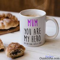 Dad Thinks You're A Cunt - Mother's Day Mug - with coffee and pastries