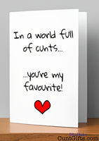 In a world full of cunts you're my favourite - Greeting card on shelf