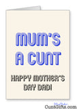Mum's a cunt - Happy Mother's Day Dad Card