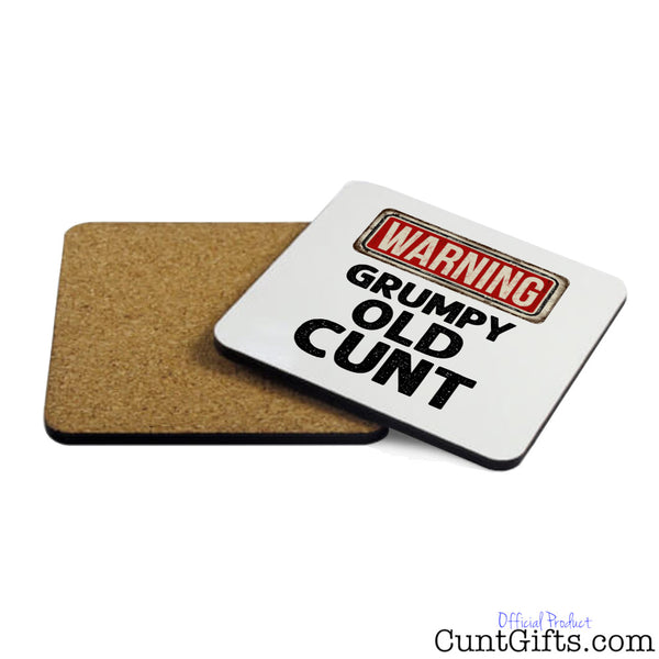 Warning - Grumpy Old Cunt - Wooden Drinks Coaster - Both Sides