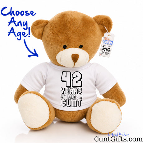 ANY Years of Being a Cunt personalised plush teddy bear version 2 with black writing.