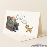 Funny card that says "At least the dog still loves me" with a rude twist – perfect for pet lovers having a rough one, from Cunt Gifts