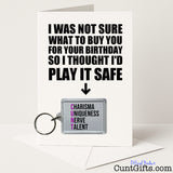 Funny birthday card and keyring combo with "Purple Charisma Cunt" keyring – cheeky and rude from Cunt Gifts