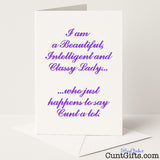 Funny "Classy Lady Who Says Cunt a Lot" card for a cheeky, sweary nod to your favourite foul-mouthed legend — from Cunt Gifts