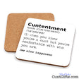 Cuntentment - Drinks coaster showing both sides.