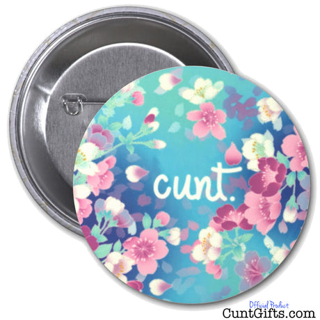 Flower Cunt Pin Badge showing front and back
