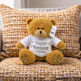Happy Birthday You Cunt - Teddy Bear Plush sitting on sofa on chunky knitted pillows.