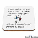 I remembered you're a cunt Dad -  Father's Day Drink Coaster