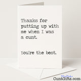 Funny sorry card that says "I Was a Cunt, You’re the Best" – cheeky, sweary, and sincerely apologetic, from Cunt Gifts