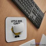 Little Miss Cunty Mouse Mat on desk with keyboard