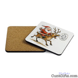 "Get Off Me You Fat Cunt" - Christmas Drink Coaster showing cork back