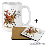 "Get Off Me You Fat Cunt" - Christmas Mug and drink coaster featuring Santa and Rudolph