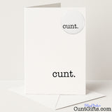 Blunt and funny "Simple Cunt" greetings card and badge set for a no-nonsense sweary surprise — from Cunt Gifts
