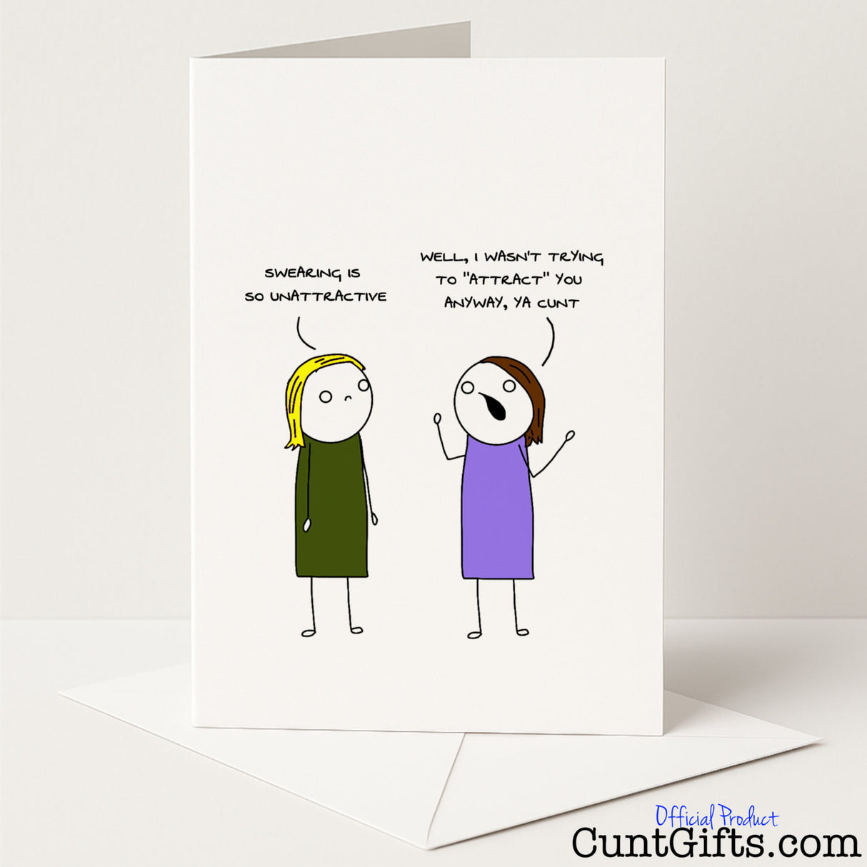 Rude and hilarious "Swearing Is So Unattractive, Ya Cunt" greetings card for a cheeky dig at the easily offended — from Cunt Gifts