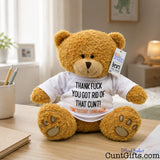 Thank fuck you got rid of that cunt - Breakup Divorce Plush Teddy Bear on bedroom sideboard