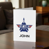 Top Cunt personalised Greeting card  on a table in a living room setting