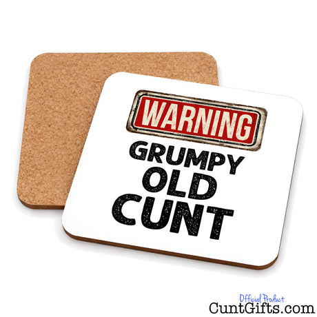 Warning Grumpy Old Cunt - Drinks coaster showing both sides.