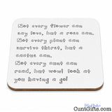 A square white "Not every cunt can read" funny drinks coaster with rounded corners and a thin brown edge, printed with black handwritten-style text on a white background.