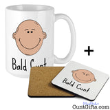 Bald Cunt Mug and Wooden Drinks Coaster
