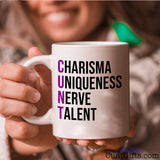 Charisma Uniqueness Nerve and Talent Purple - Mug held with a smile
