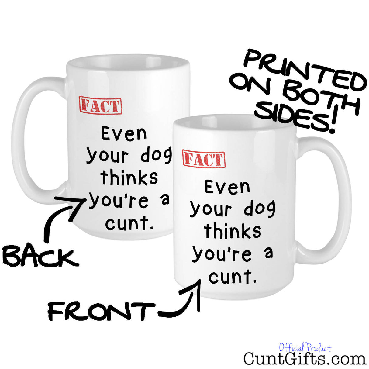 Even Your Dog Thinks You're a Cunt - Mug showing both sides