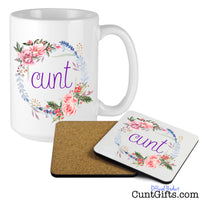 Floral Cunt Mug and matching coaster