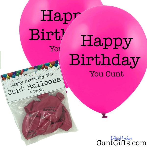 5 Happy Birthday You Cunt Balloons and Packaging Pink