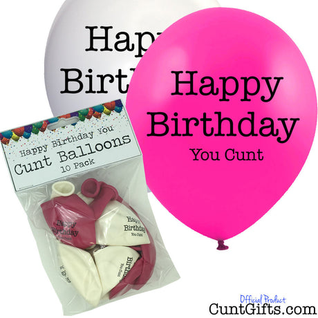 Happy Birthday You Cunt - Balloons - Pink & White - 5
