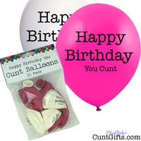 10 Happy Birthday You Cunt Balloons and Packaging Pink and White