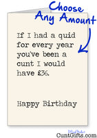 "If I had a quid for every year you've been a cunt" - Personalised Birthday Card