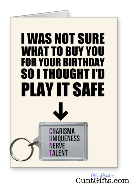 Play It Safe - Charisma Purple Birthday Card and Keyring Combo