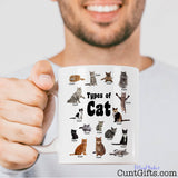 Types of Cats Cunt Mug held by smiley man