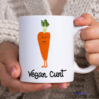 Vegan Cunt Carrot - Mug held by woman in knitted jumper