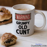 Warning - Grumpy Old Cunt - Mug with coffee and Pastries